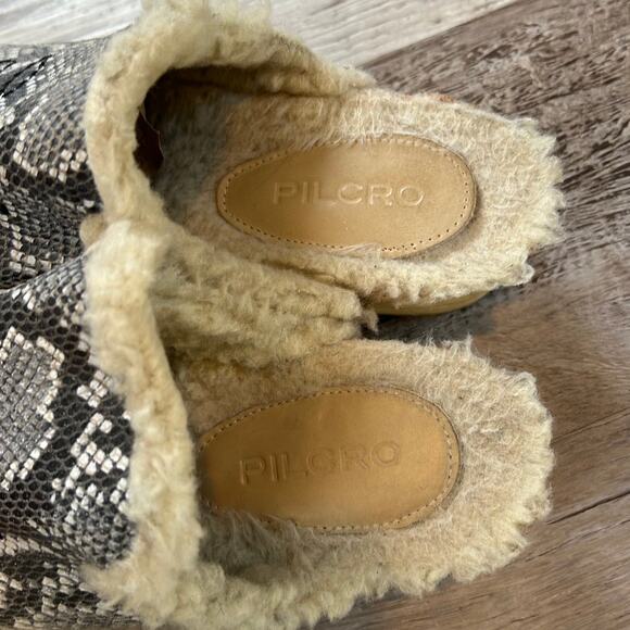 Pilcro Faux Shearling Snakeskin Clogs Wood Platform Mule Slip Ons Size 9 - Picture 8 of 12